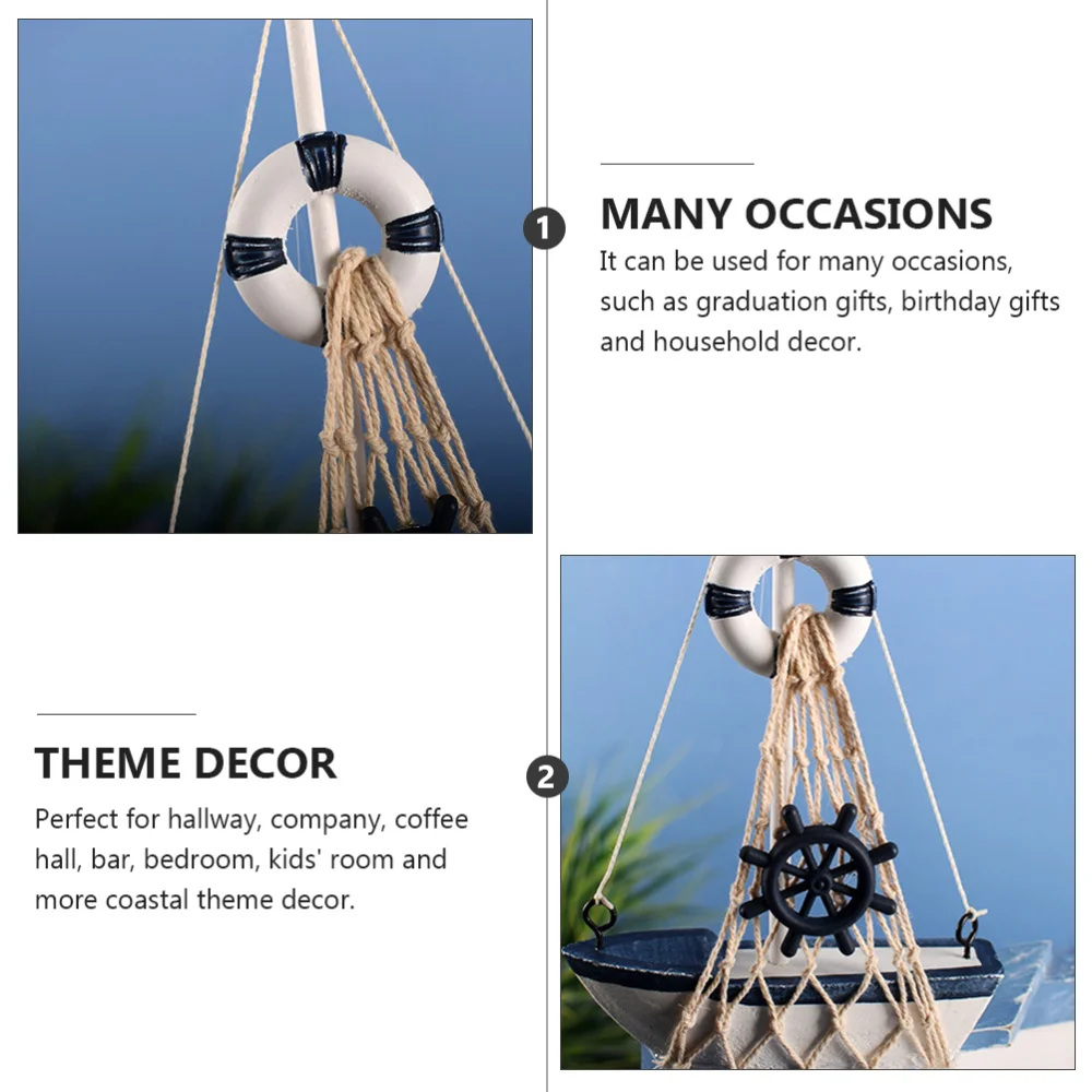 

1PC Wooden Sailboat Crafts Mediterranean Smooth Sailing Boat Decor (17.5CM)