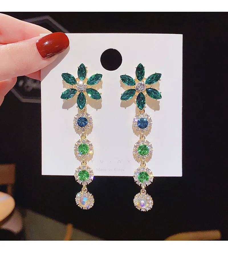 

Crystal Flower Lady Fringe Gift Wholes Earrings Long Pendant Exaggeration boucle doreille femme pendientes colgantes