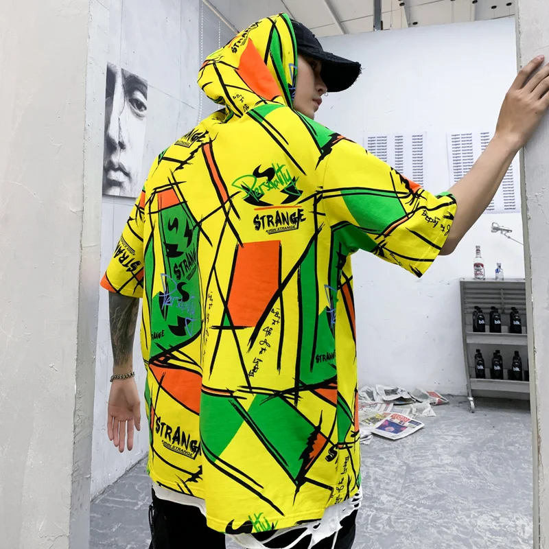 Футболка с капюшоном для молодых мужчин летняя уличная одежда футболка Harajuku |