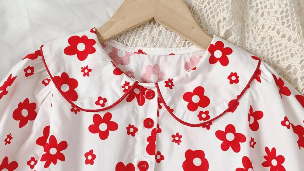 

Sweet Kids Girls Spring Autumn Floral Print Ruffles Dress Candy Red Blue Color Western Cute Princess Dress