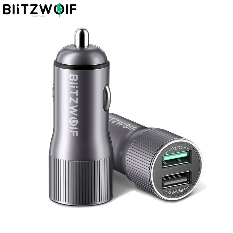 BlitzWolf mi ni автомобильное зарядное устройство для мобильного телефона 30 Вт QC3.0 2.4A два порта usb Быстрая зарядка DC 12-24 В для iPhone XS для Xiaomi mi 8