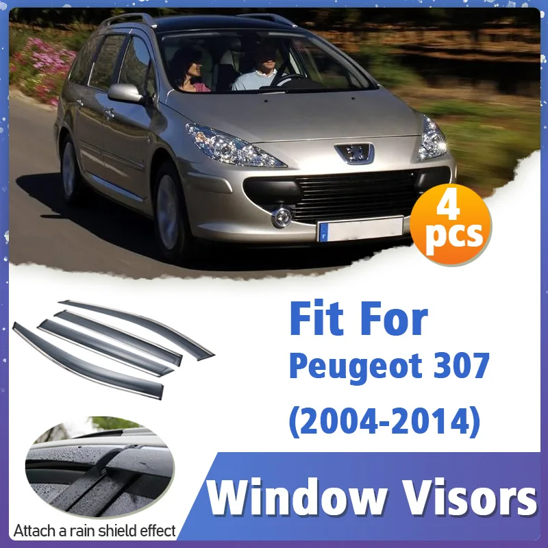 Window Visor Guard for Peugeot 307 2004-2014 Vent Cover Trim Awnings Shelters Protection Sun Rain Deflector Auto Accessories