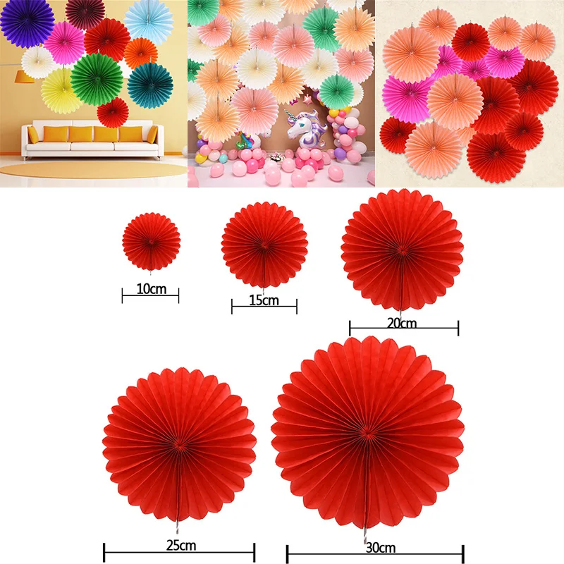 

5Pcs 10/15/20/25/30cm Tissue Paper Fans Pinwheels Hanging Craft Paper Fan Baby Showers Wedding Party Birthday Festival Decor
