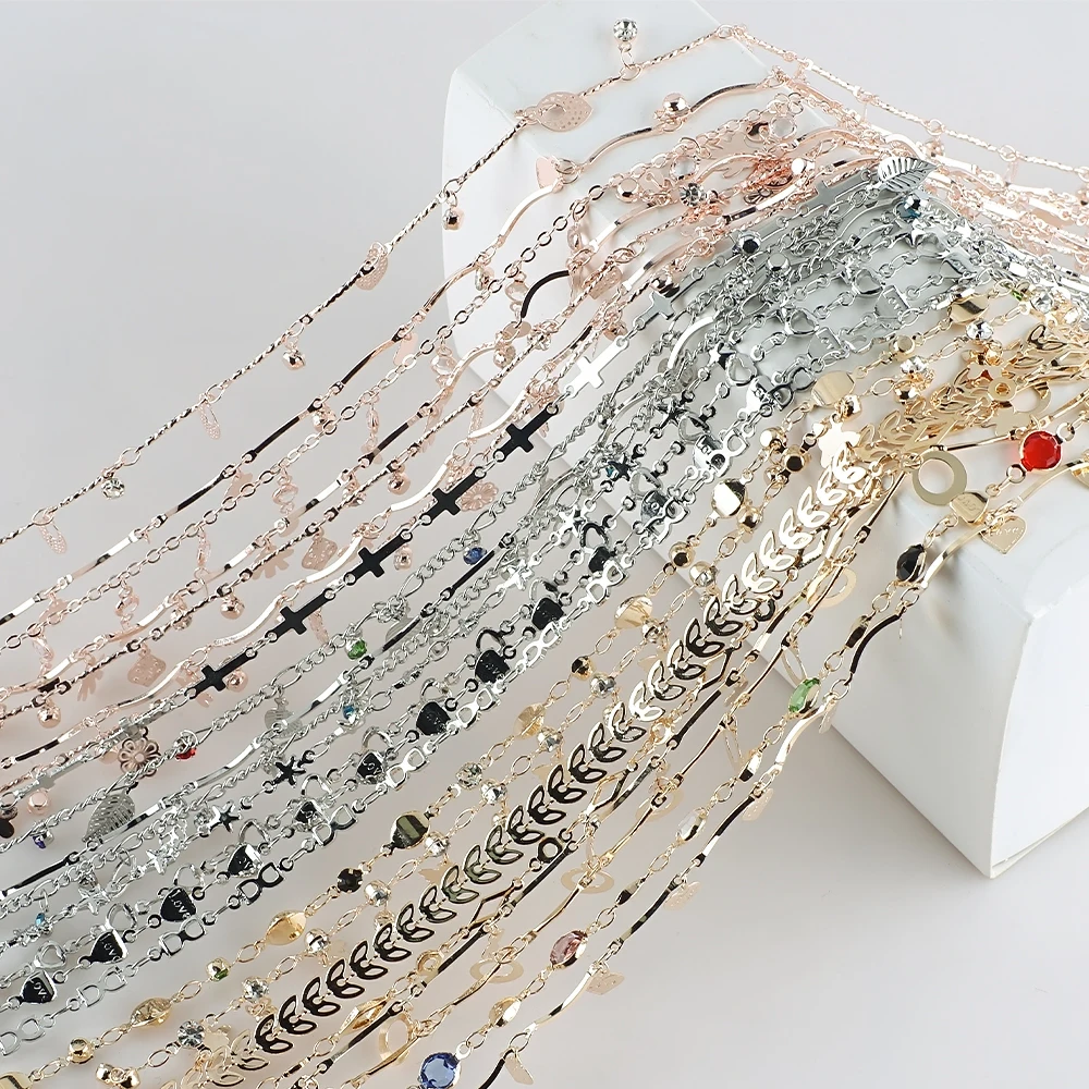 

1m Alloy Chain Metal Beads For Jewelry Making Flower Heart Leaf Spacer Beads For Bracelets Necklace DIY Craft Charms Accessories