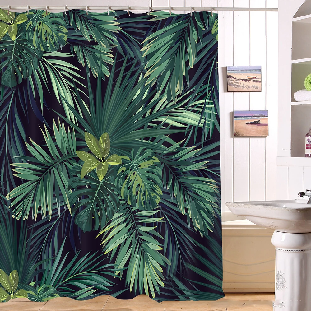 Занавеска для душа с банановыми листьями водонепроницаемая занавеска ванной