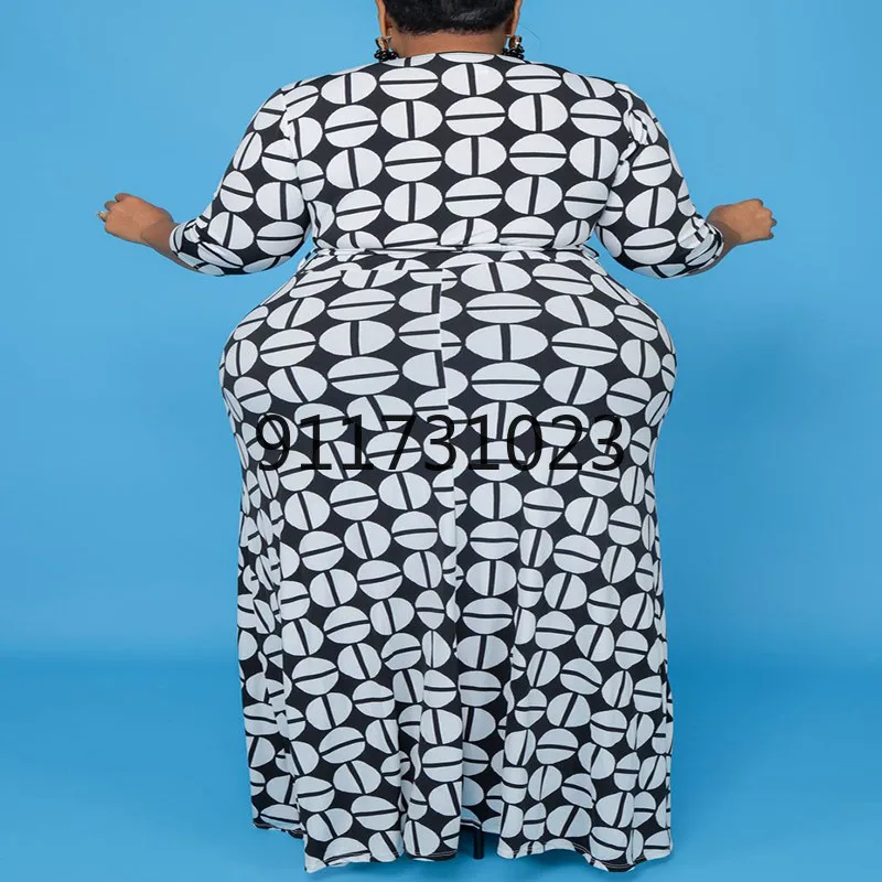 XL-5XL African Print Dresses 2021 Autumn Women Short Sleeve V-neck Printing Plus Size Long Dress Maxi | Тематическая одежда и