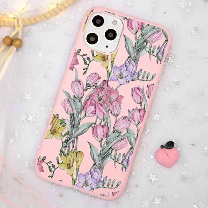 

Plant flower luxury Phone Case coque Candy Color for iPhone 11 12 mini pro XS MAX 8 7 6 6S Plus X SE 2020 XR