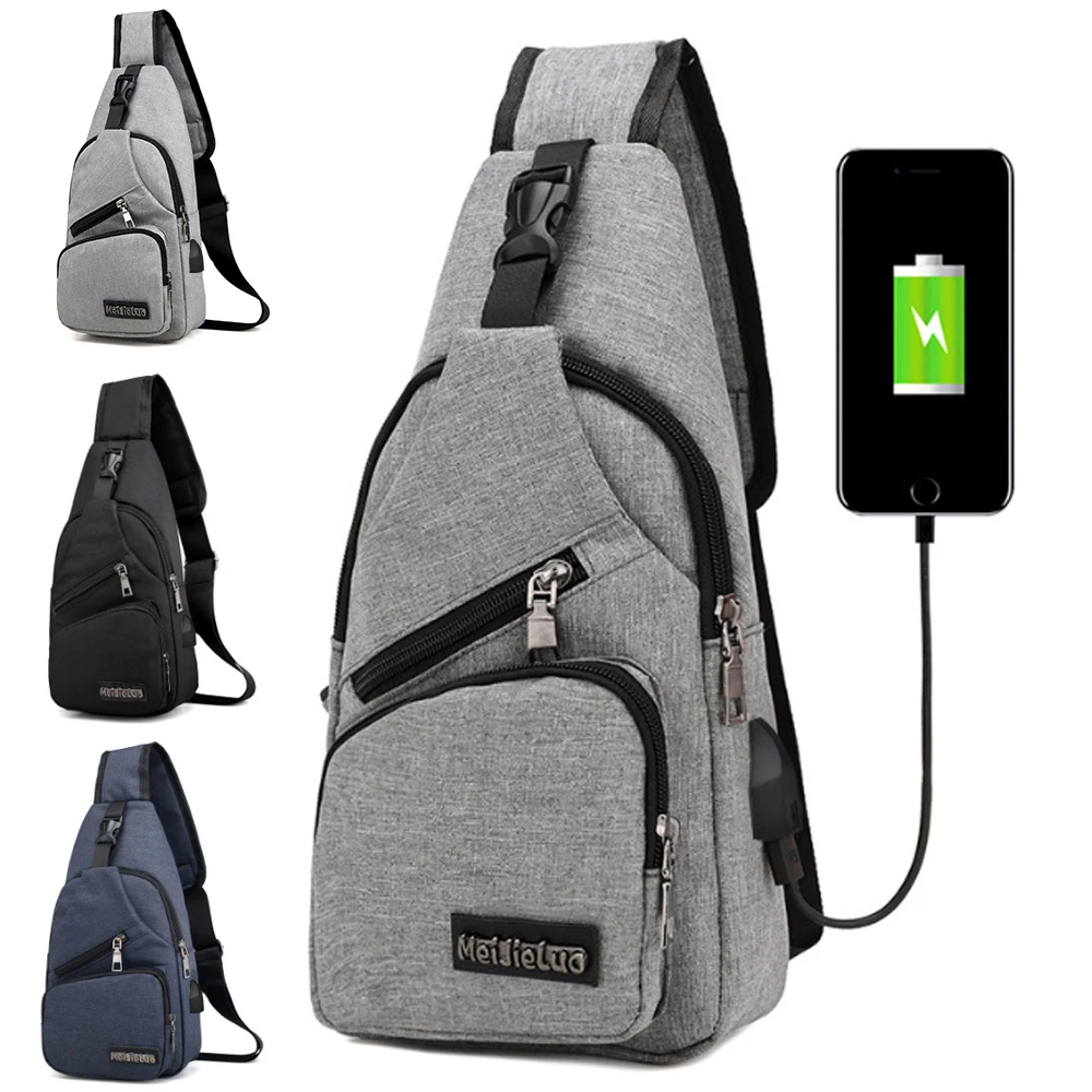 

Men Anti Theft Chest Bag Shoulder Bags USB Charging Crossbody Package School Short Trip Messengers Bags Men's Leather Sling Pack