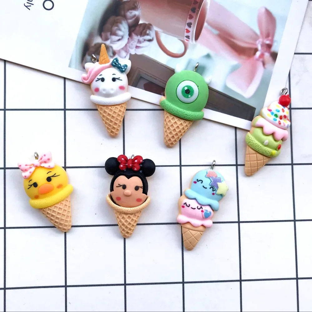 10 шт. kawaii прорезиненный плоский мультфильм мороженное-подвеска diy Серьги Брелоки для ключей для DIY студенческие принадлежности украшения