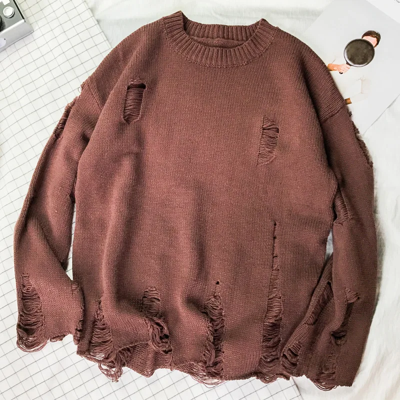 

Men's Sweater 2021 Autumn Winter Pullover Men Fashion Hollow Hole Loose Knitted Male Sweaters Sueter Hombre