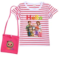 little girls jj cocomelon t shirt kids cartoon watermelon t shirts with bag 2pcs suit baby boys striped short sleeves tshirts