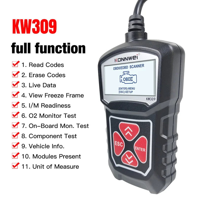 

KW309 OBDII Auto Car Diagnostic Scanner Automotriz Tool for Machine OBD2 Code Reader EOBD Scanning Car OBD 2 Tester Repair Tools