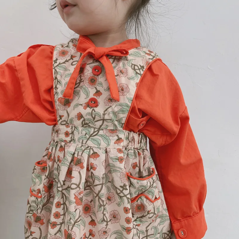 Корейский стиль Осеннее милое модное платье с цветочным рисунком для девочек