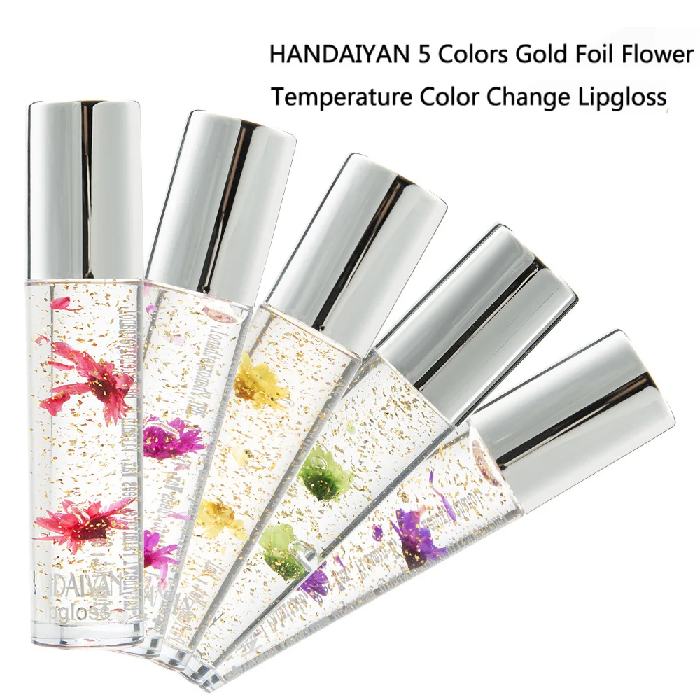 5 цветов с цветочным узором блеск для губ Золотой Фольга функцией изменения цвета