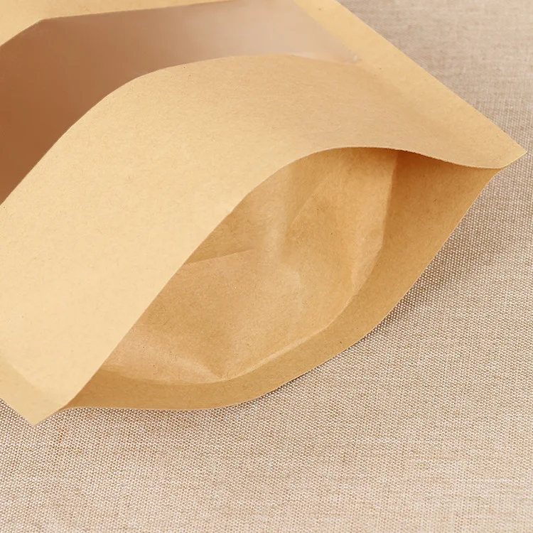 

100pcs Kraft Paper Windowing Zifeng Dai Bags Gift Dried Food Fruit Nuts Tea Packaging Pouches Zipper Sealing Bags