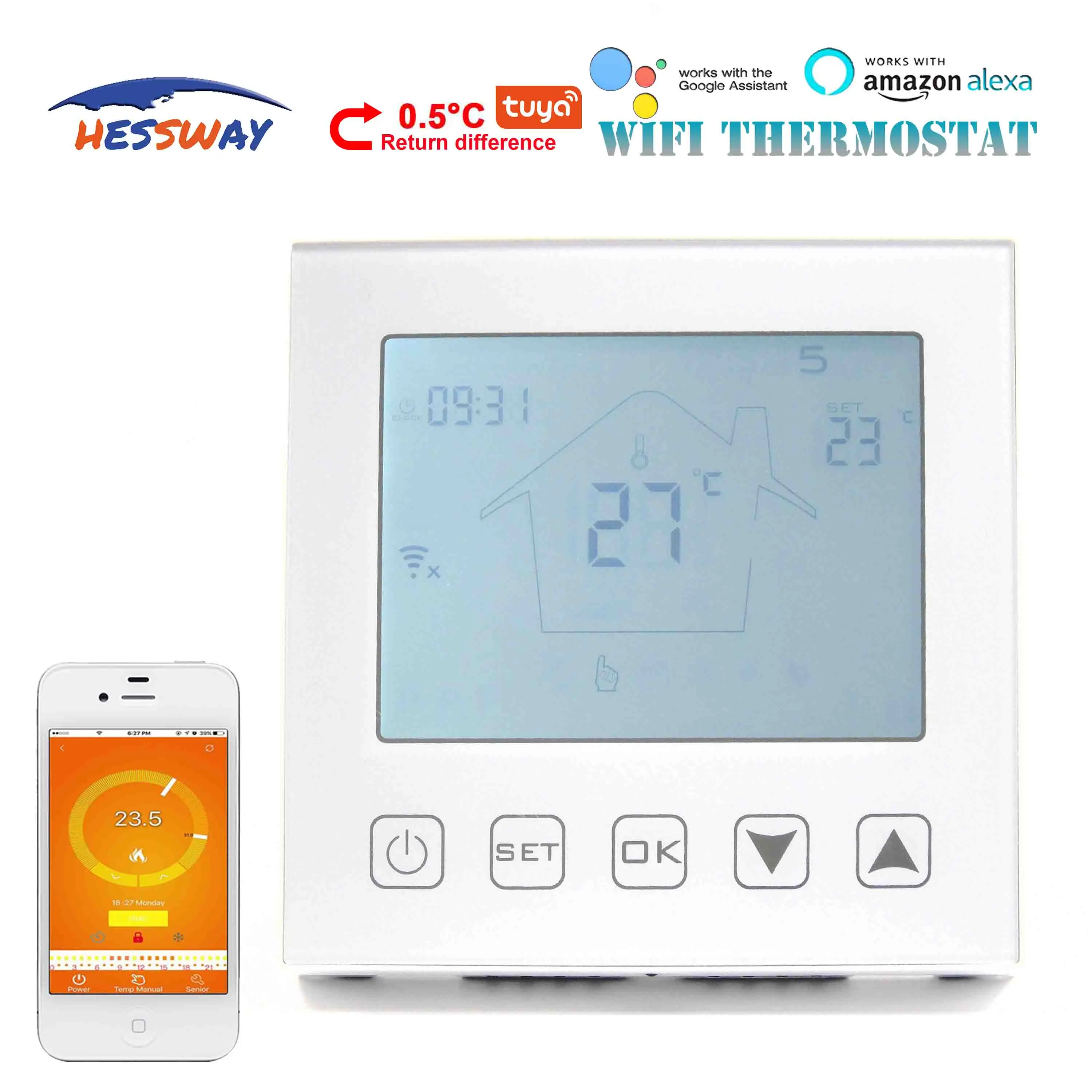 

HESSWAY 3A TUYA refrigerator temperature controller wifi thermostat for 2 in 1 Linkage Gas Boiler&Dry contact NC/NO