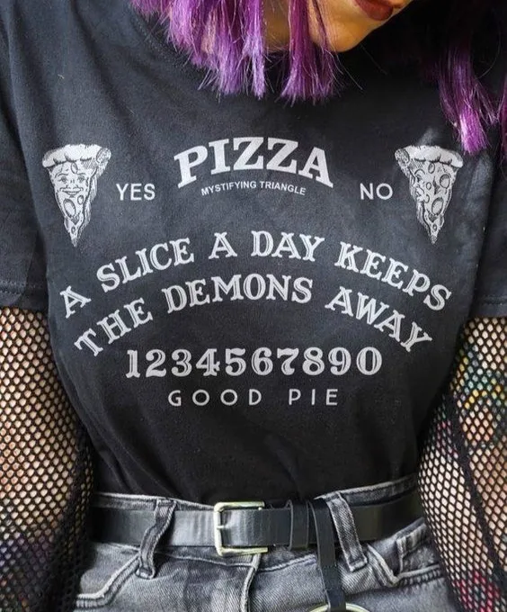 

VIP HJN Women Pizza Ouija Board T-Shirt Hipsters Summer Cute Funny Tee Grunge Goth Clothing Halloween Witch Shirt