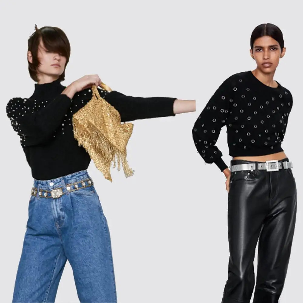 2019 ZA женский свитер модный новый зимний с имитацией жемчуга богемный длинным