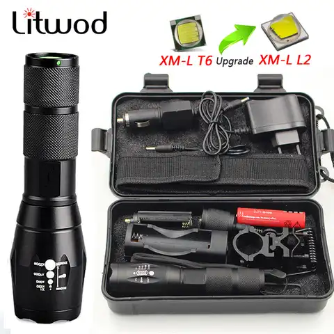 Светодиодный перезаряжаемый фонарик Litwod XML T6, 5-режимный фонарик с фокусировкой, 5000 лм, мощный уличный фонарик для кемпинга с аккумулятором ...