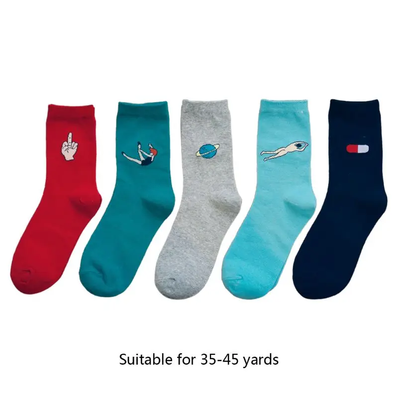 

5 Pairs Women Novelty Funny Combed Cotton Socks Cartoon Middle Finger Naked Men Candy Color Harajuku Hip Hop Hosiery