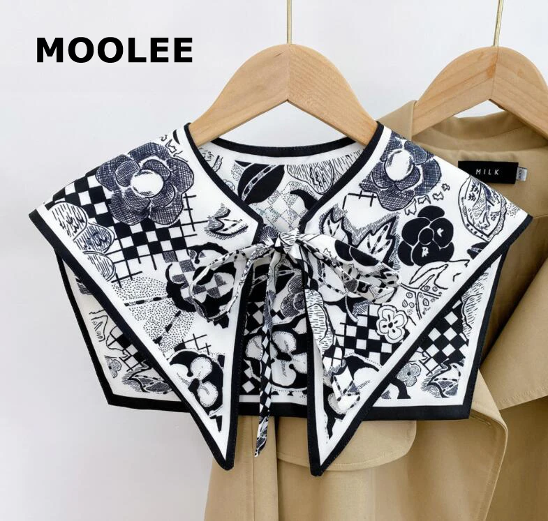 

Luxury Camellia Silk Shawl Houndstooth Pattern False Collar Tops Bow Bandage Collar Scarf Ponchos Wraps Letter Decorative Collar
