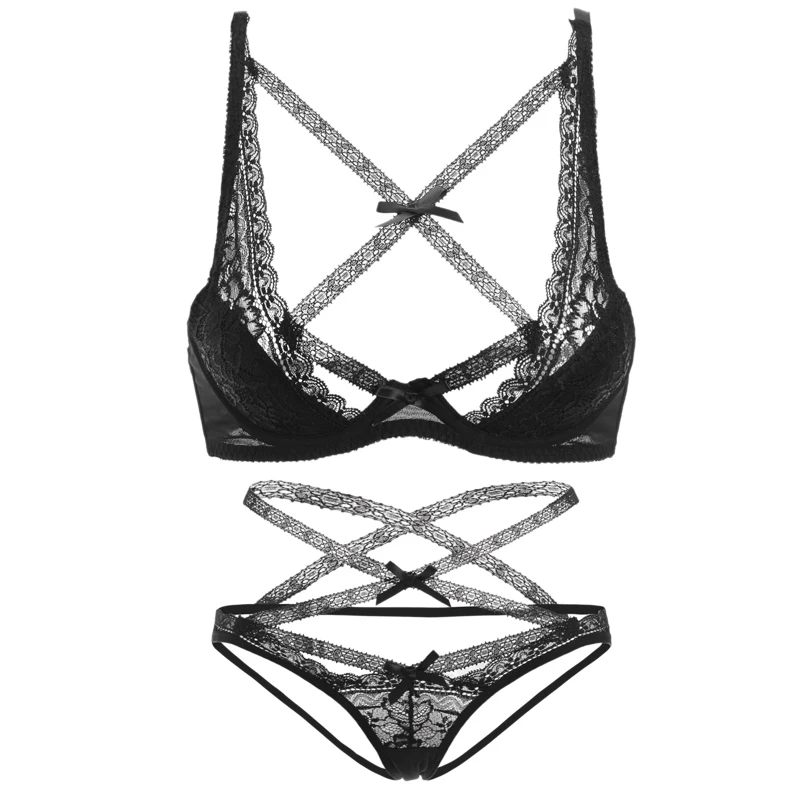 Женское Новое сексуальное нижнее белье ажурное кружевное с перекрестной грудью