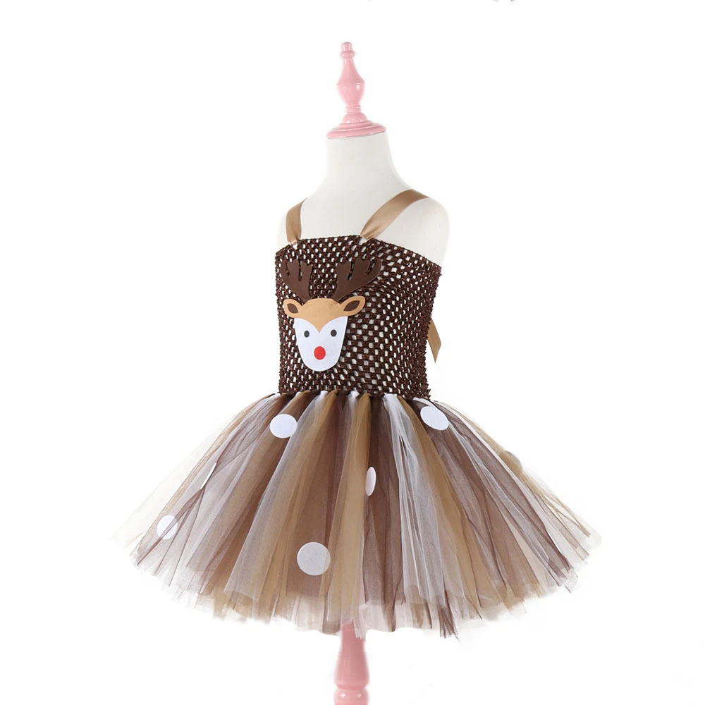 Moeble Christmas Deer Tutu Dress Baby Girls Birthday Party Dresses Purim Halloween Winter Cosplay Costume Clothes For Kids 1933