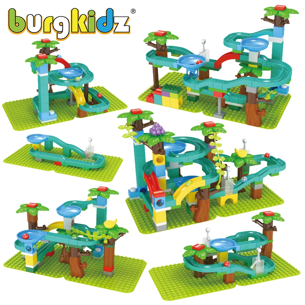 

BURGKIDZ Marble Race Run Building Blocks Montessori Toys Marble Run Funnel Slide DIY Bricks Educational Toys For Children Gift