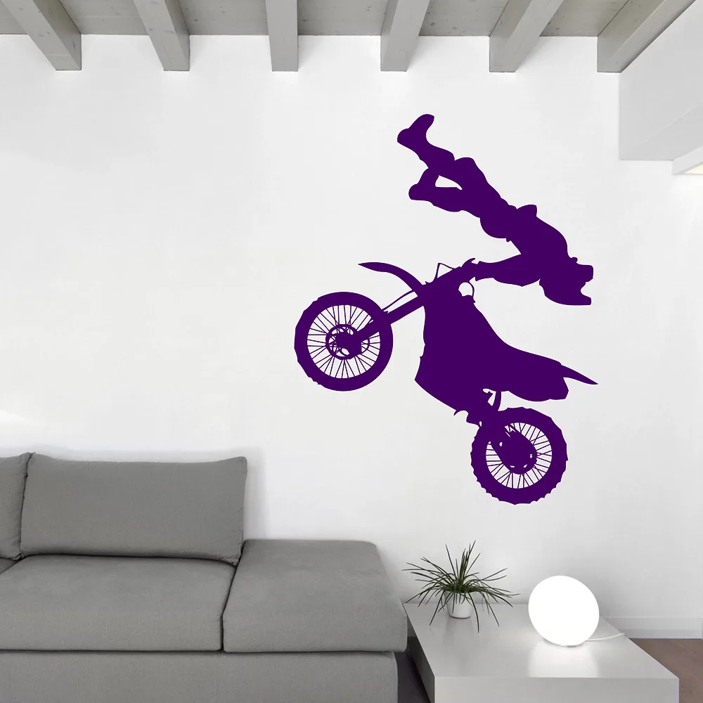 

Motocross Jump Stunt Performer Vinyl Decal Wall Sticker Motorcycle Racer Modern Home Decoration Adhesive Wallpapers C681