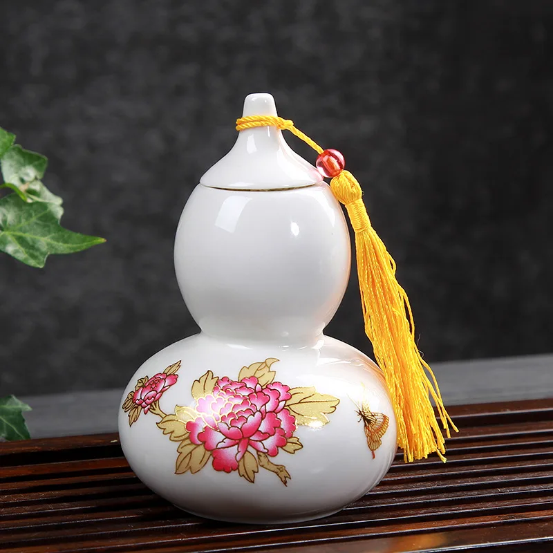 T Peony White Cucurbit Tea Caddy Ceramic Tea Box Gift Tea Leaf Packing Box Coffee Bean Sealed Canister Pills Face Powder Storage Jar - Цвет: T Peony White