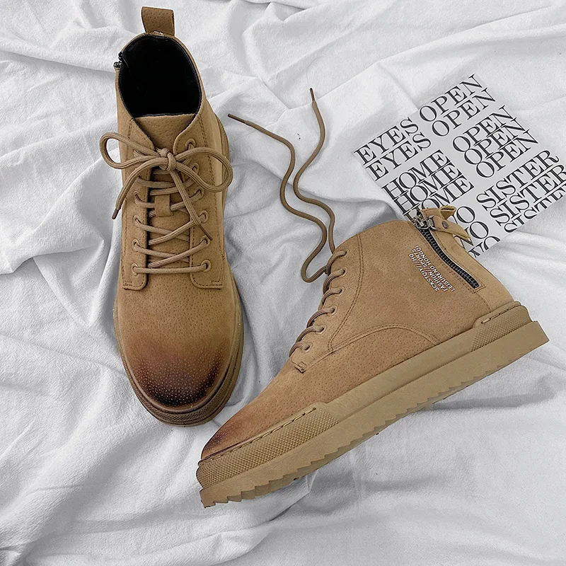 

Men's Ankle Boots Winter Warm Men Martine Boots Lace Up Male Platform Shoes Outdoor Punk Bootas British Mid-carf Tooling Boot