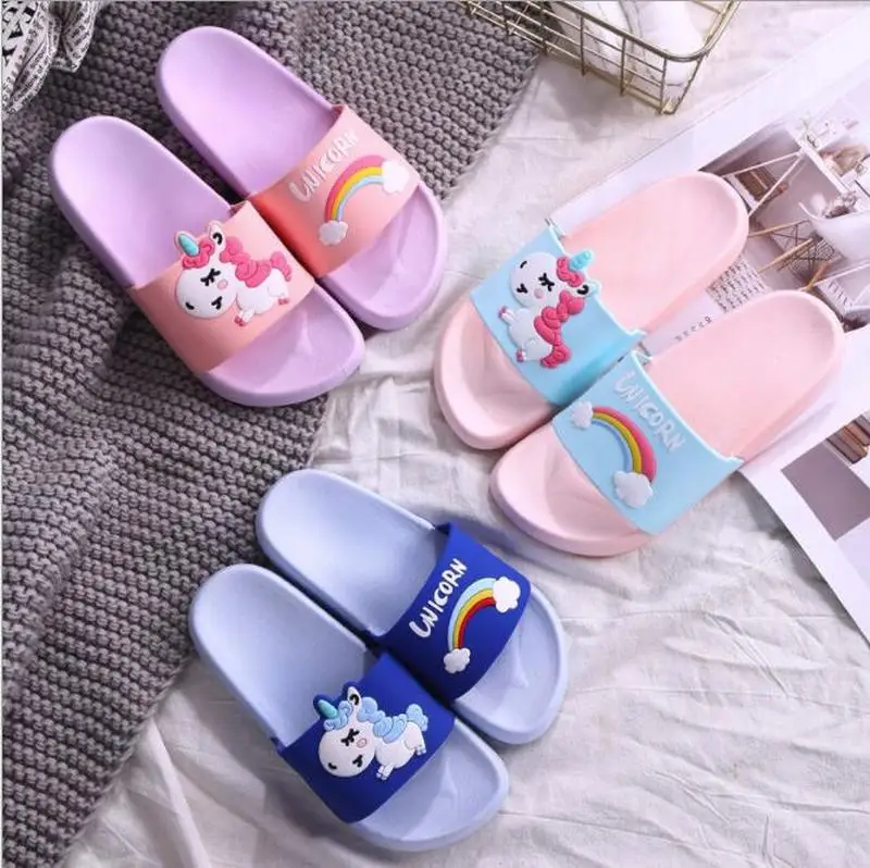 Тапочки с радужным единорогом для мальчиков и девочек Летняя детская пляжная