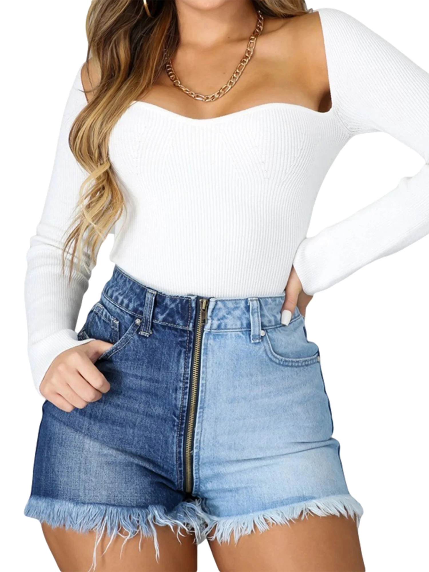 

Шорты женские джинсовые с высокой талией, синие, S/M/L/XL/XXL