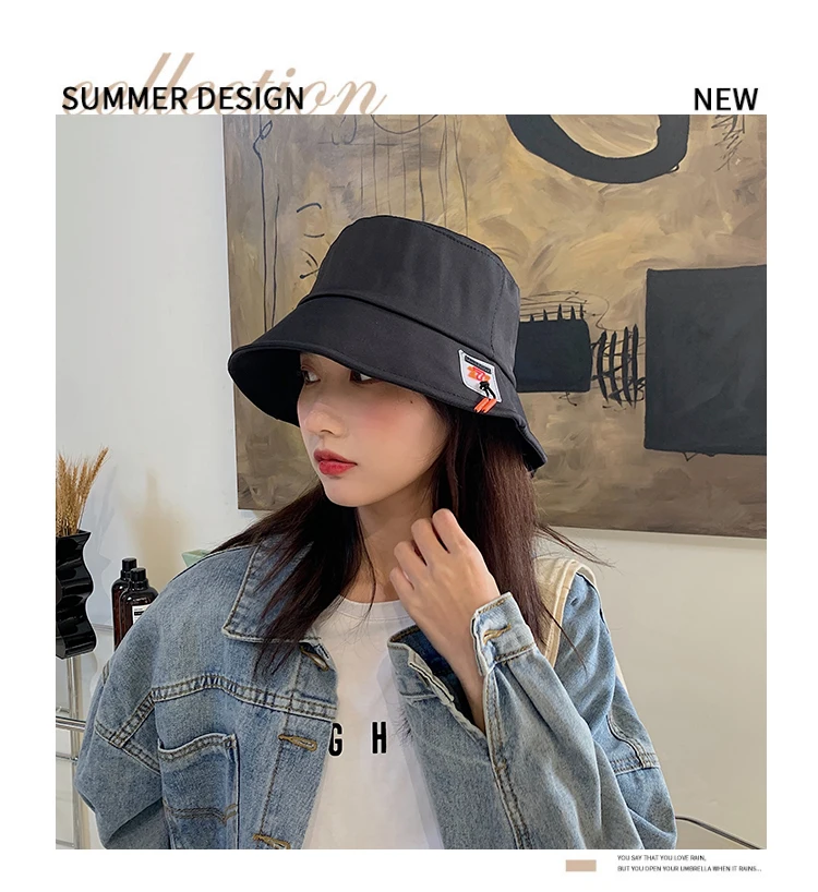 

Hat Women's Japanese Black All-Match Korean Style Fashion New Summer Sun-Proof Big Head Face Small Bucket Cap Men