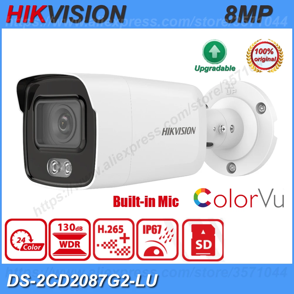 

Hikvision Original 8MP DS-2CD2087G2-LU 4K POE Built-in Mic H.265+ IP67 ColorVu Fixed Bullet CCTV Network IP Camera Full Color