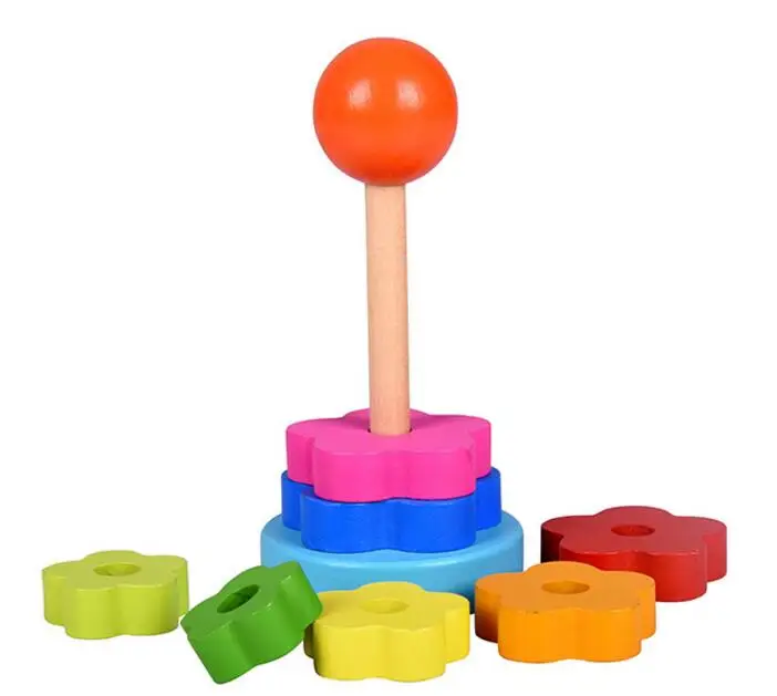 Монтессори Деревянные блоки Цвет Радуга Укладка кольцо башня образовательная