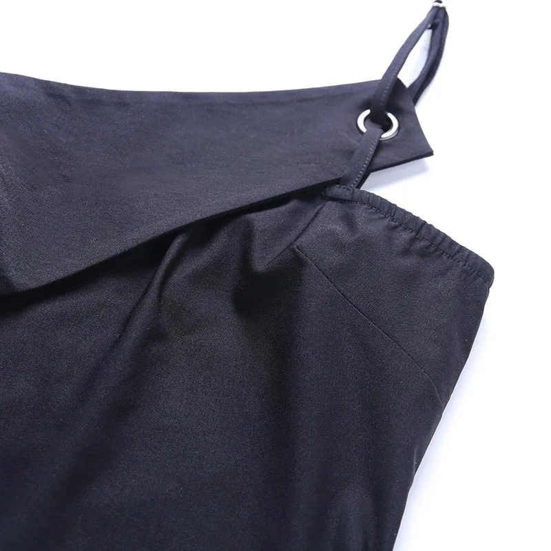 

SVOKOR Black Women Dark Dress Irregular One Shoulder Slit Neck Dresses Splicing Frenulum Sexy Party Buttock Tight Female Clothes