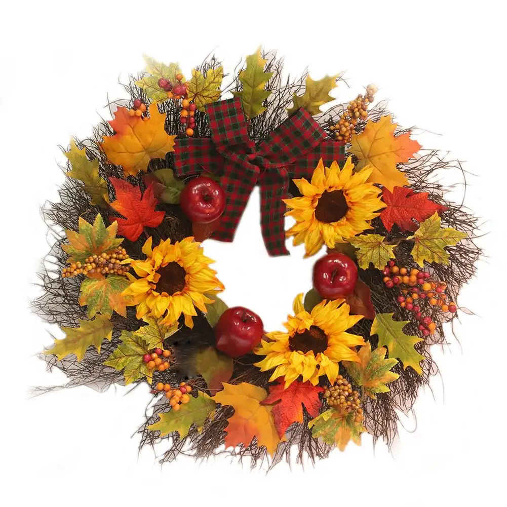 

Christmas Artificial Sunflower Wreath Fruit Maple Leaf Fall Door Wreath Wall Ornament Thanksgiving Day Hanging Decor