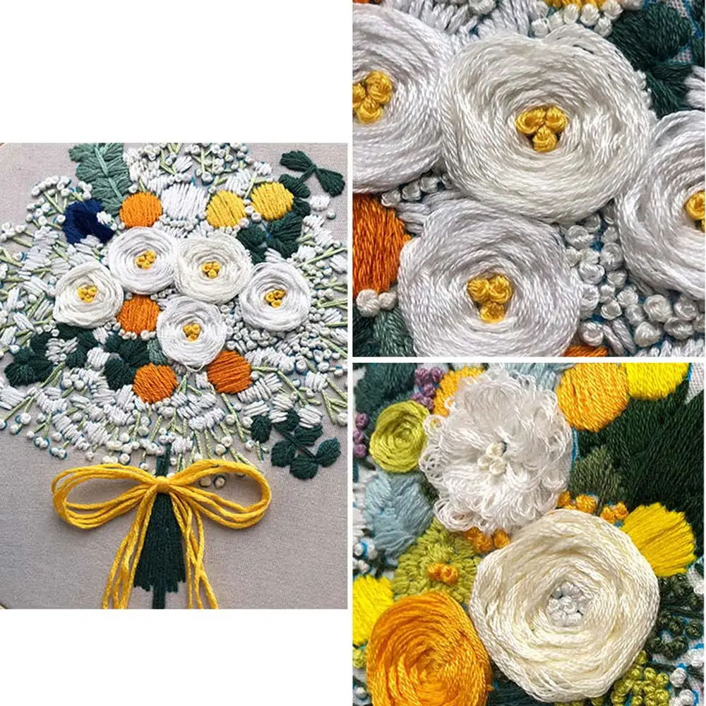 

3D Flower Bouquet Embroidery Kit DIY Needlework Cross Stitch Set Thread Tools Beginner Handwork Sewing Crafts Material Package