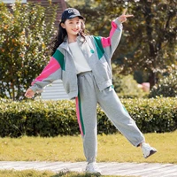 girls active patchwork clothing set teen school uniform tracksuit spring autumn childrens fall campus sportswear clothes suits