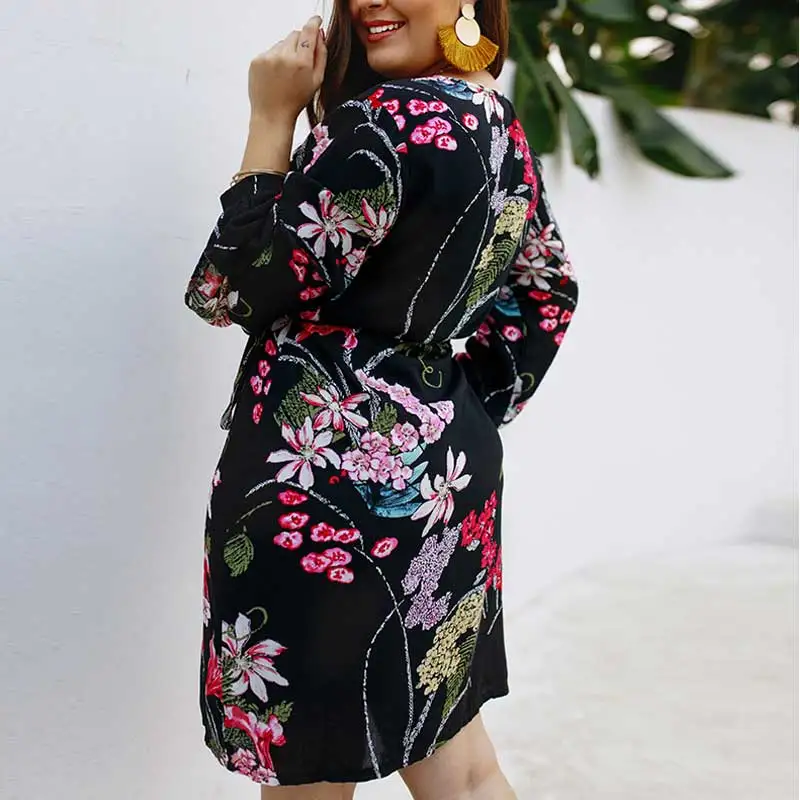 Женское платье с цветочным принтом большие размеры весеннее женские сексуальные