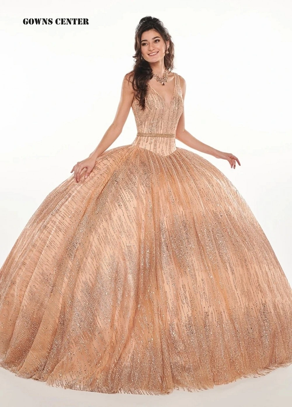 

Rose Gold Princess Ball Gown Quinceanera Dresses Sequined Sweet 15 16 Dress Prom Graduation Gowns Cinderella Vestidos de xv años