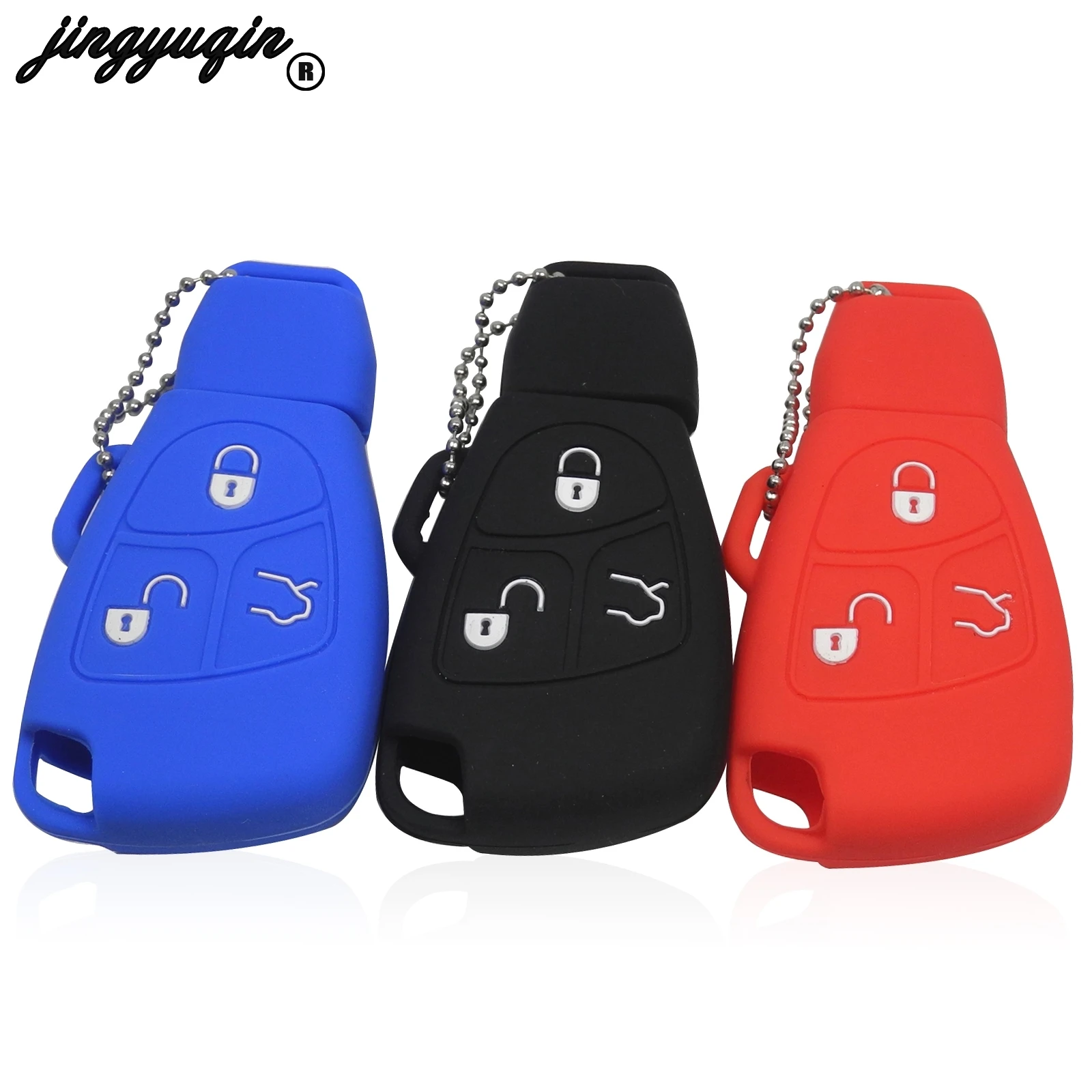 

jingyuqin 3 Buttons Silicone Smart Car Key Case Remote Protect Cover Fob Replaced Shell For Mercedes Benz B C E ML S CLK CL