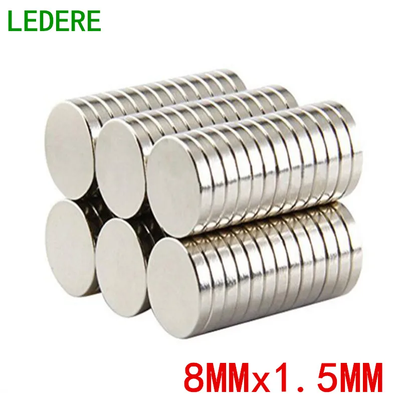 LEDERE 100 шт. 8 мм x 1 5 Прочный круговой диск 8x1 Nd Fe B неодимовый магнит 8*1 художественное