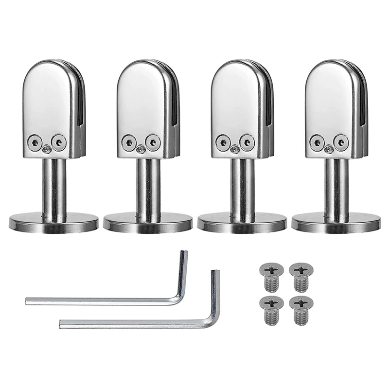 

4 PCS Glass Clamps 304 Glass Bracket Adjustable Glass Clip 8mm Glass Shelf Clamp Holder Glass Panels with 40mm Rod