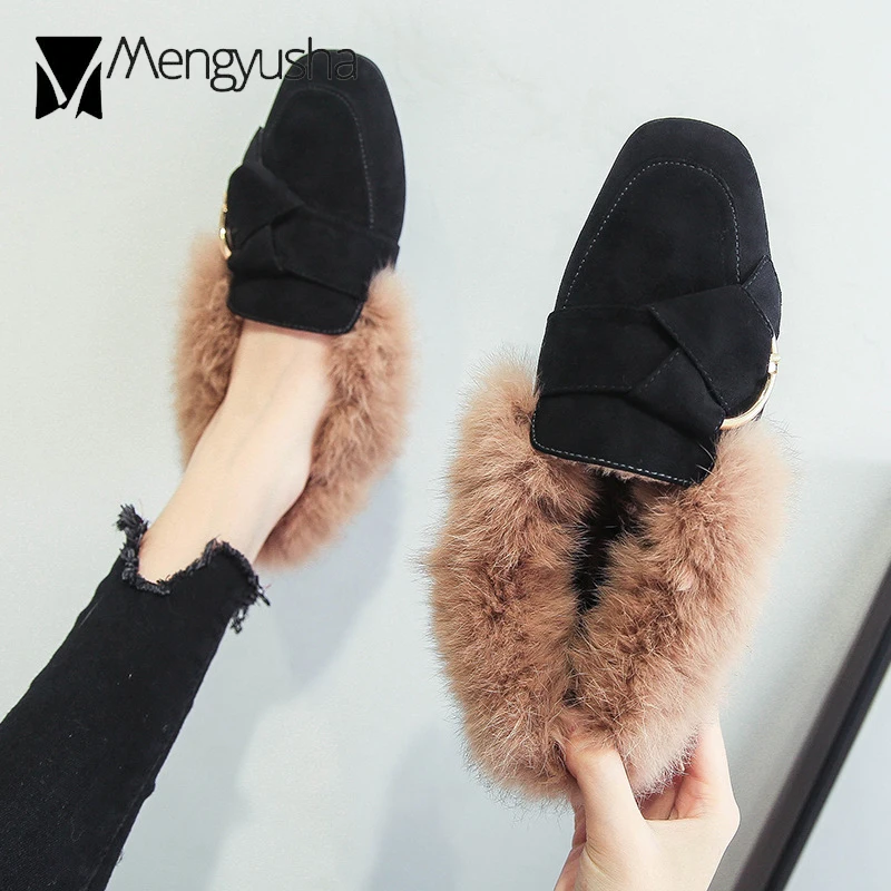 Туфли оксфорды женские с мехом норки повседневные меховые лоферы плоская