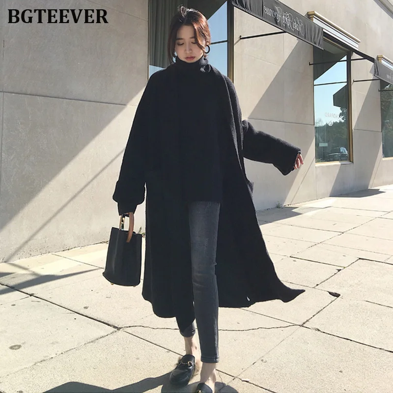 Зимний трикотажный длинный кардиган женский рукав джемпер Повседневный уличная