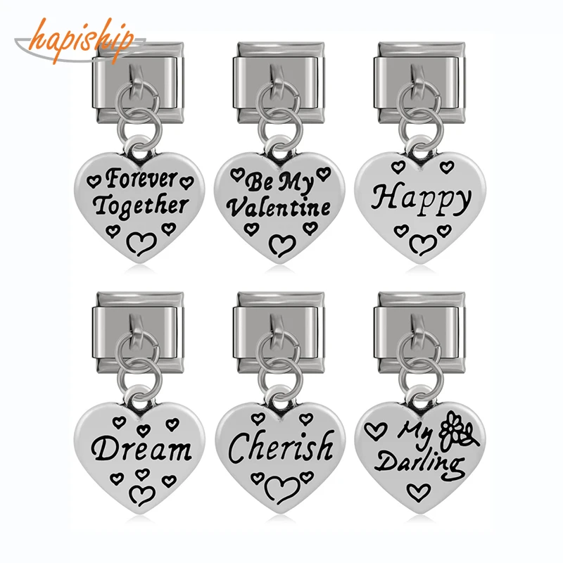 Браслет Hapiship из нержавеющей стали с сердечком надписью Hope Love Happy Dreram 9 мм|Шармы| |