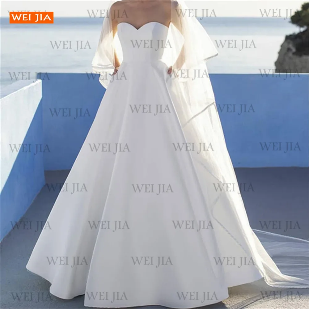 

Luxurious White Wedding Gowns 2021 Sweethear vestido de novia A Line Satin Sleeveless Bridal Dresses Custom Made robe de mariée