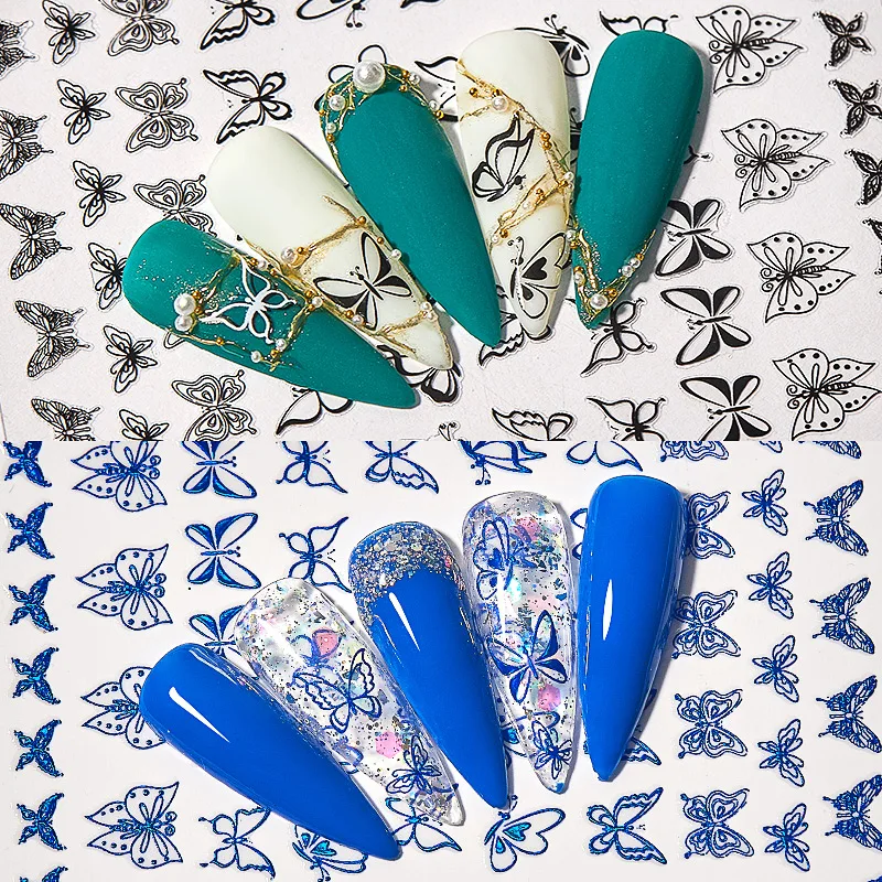 

MSRUIOO 8pcs/set Blue Butterflies Sliders Nail Stickers Sets Colorful Large Butterfy Water Nail Design for Manicure Decor